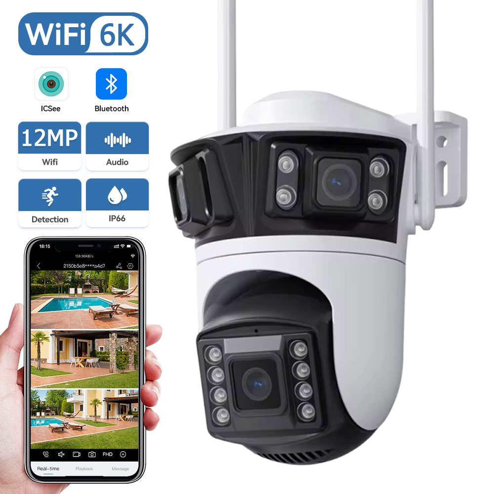 6K 12MP HD 3 Lens Outdoor Cama - Home Security Ai ulasan dan harga