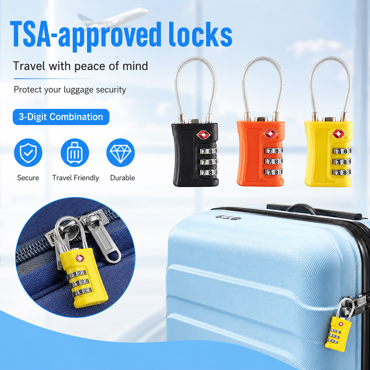 TSA Approved Luggage Lock 3 Di - Home Security Locks ulasan dan harga