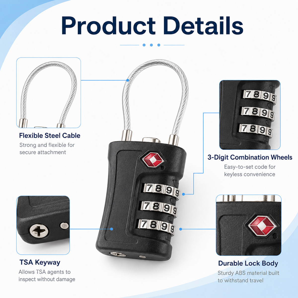 TSA Approved Luggage Lock 3 Di - Home Security Locks ulasan dan harga